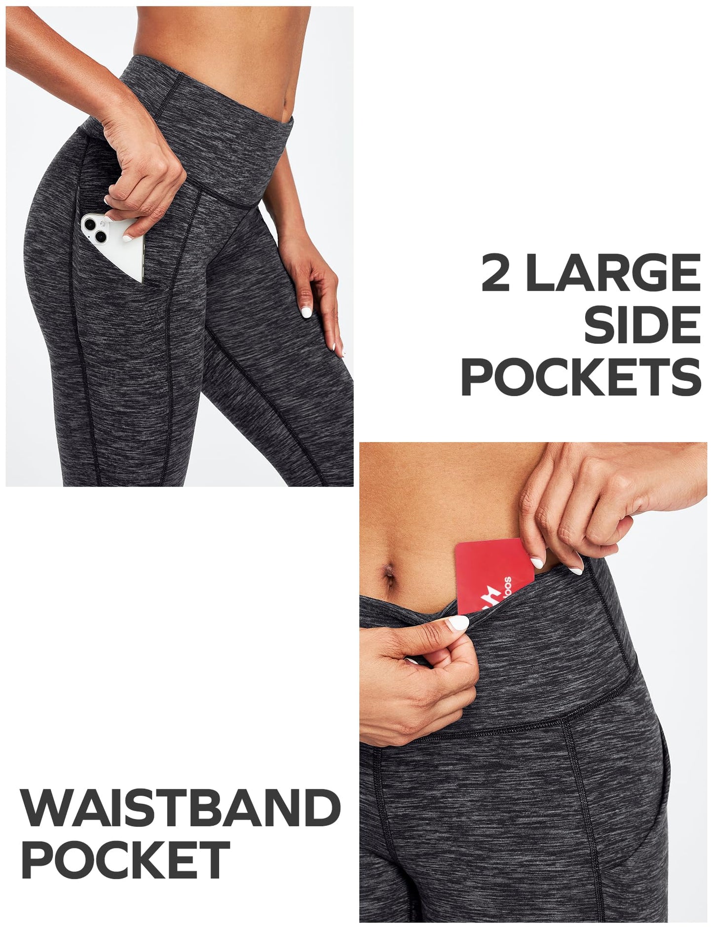Ewedoos Spacedye Charcoal High Waisted Leggings with Pockets for Women, Tummy Control Athletic Pants