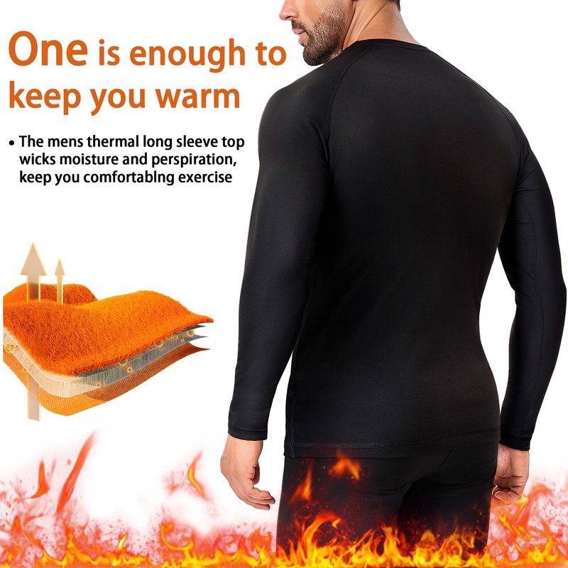 Tecrap 5 Pack Men's Thermal Compression Shirt Fleece Lining Athletic Quick Dry Base Layer Long Sleeve Fitness Top for Cold Weather Skiing 3B2G-L