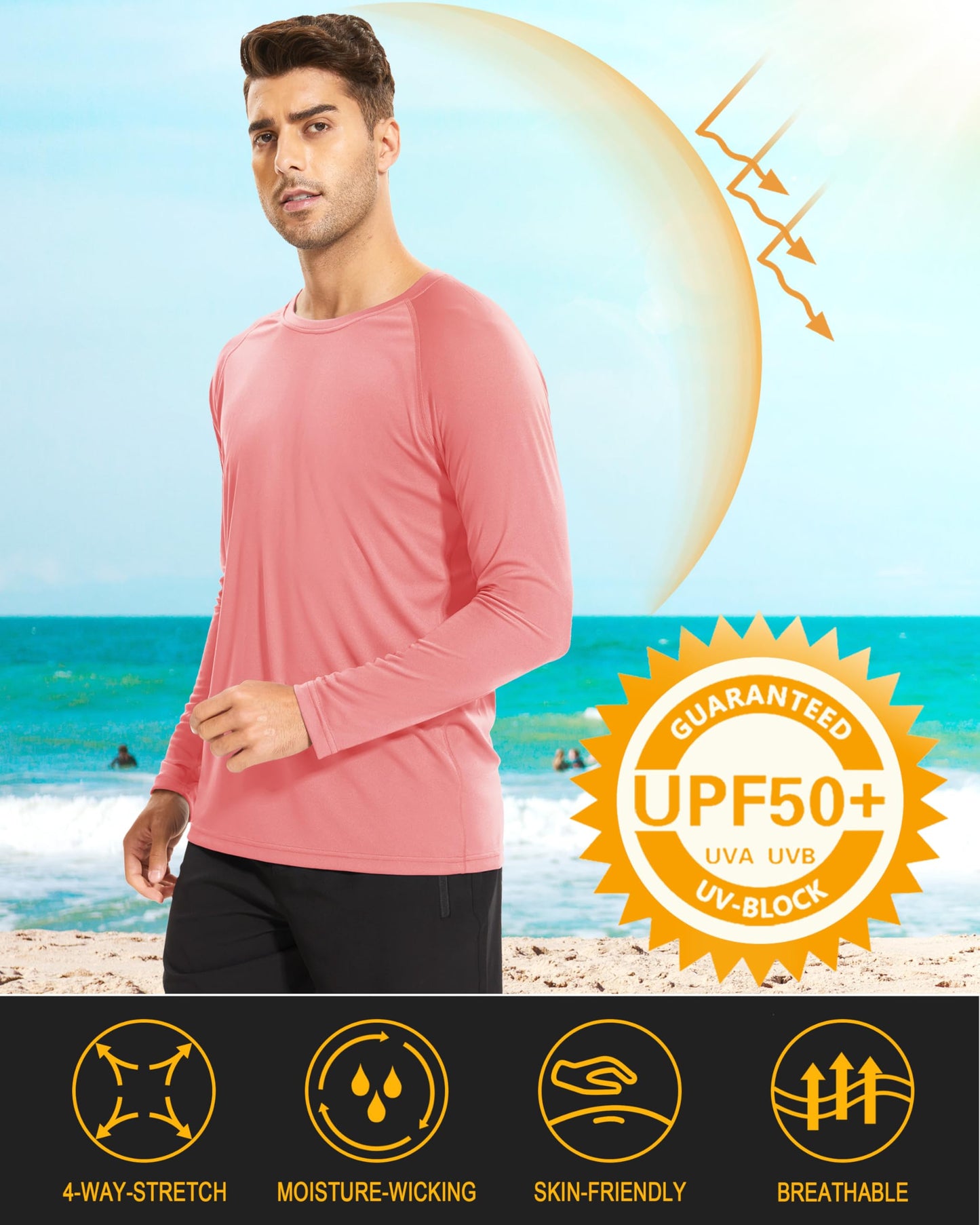 MAGCOMSEN Hiking Shirts for Men Long Sleeve Running Shirts Quick Dry Shirts Baselayer Shirt Swim Shirt Athletic T Shirts Watermelon Red