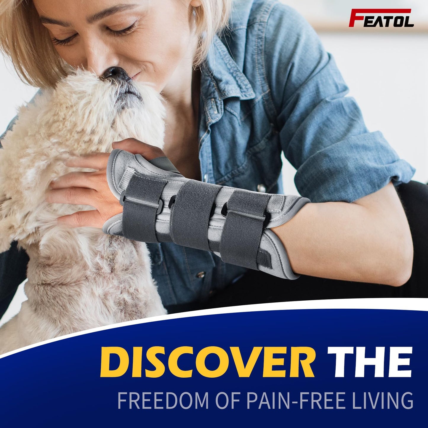 FEATOL Wrist Brace Splint Carpal Tunnel for Women Men, Night Wrist Sleep Support Brace, Left Hand, Medium/Large, Pain Relief for Sprain, Arthritis, Tendonitis