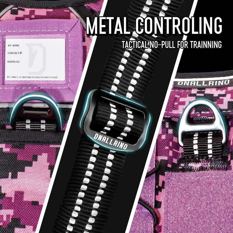 Tactical Dog Harness - Adjustable No-Pull Control Vest for Medium & Large Dogs | Camo Purple, Heavy Duty