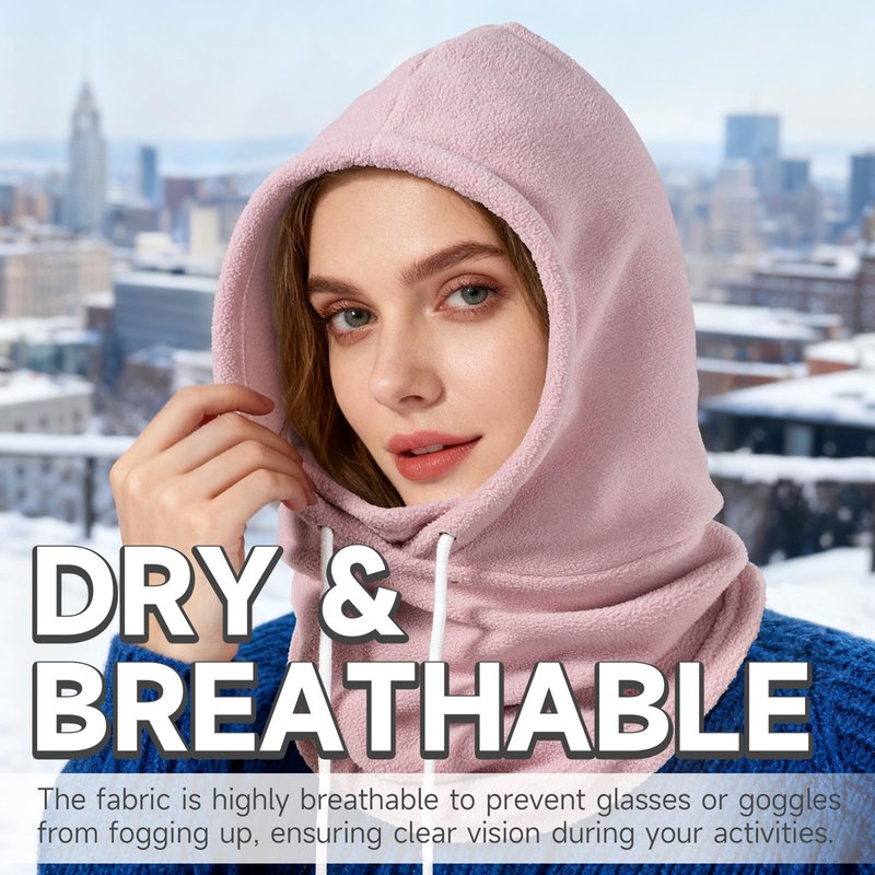 OZERO Balaclava Ski Face Mask: Windproof & Thermal Ski Mask for Men and Women, Convertible Balaclava Hood Full Head Cover Scarf Neck for Cold Weather Pink