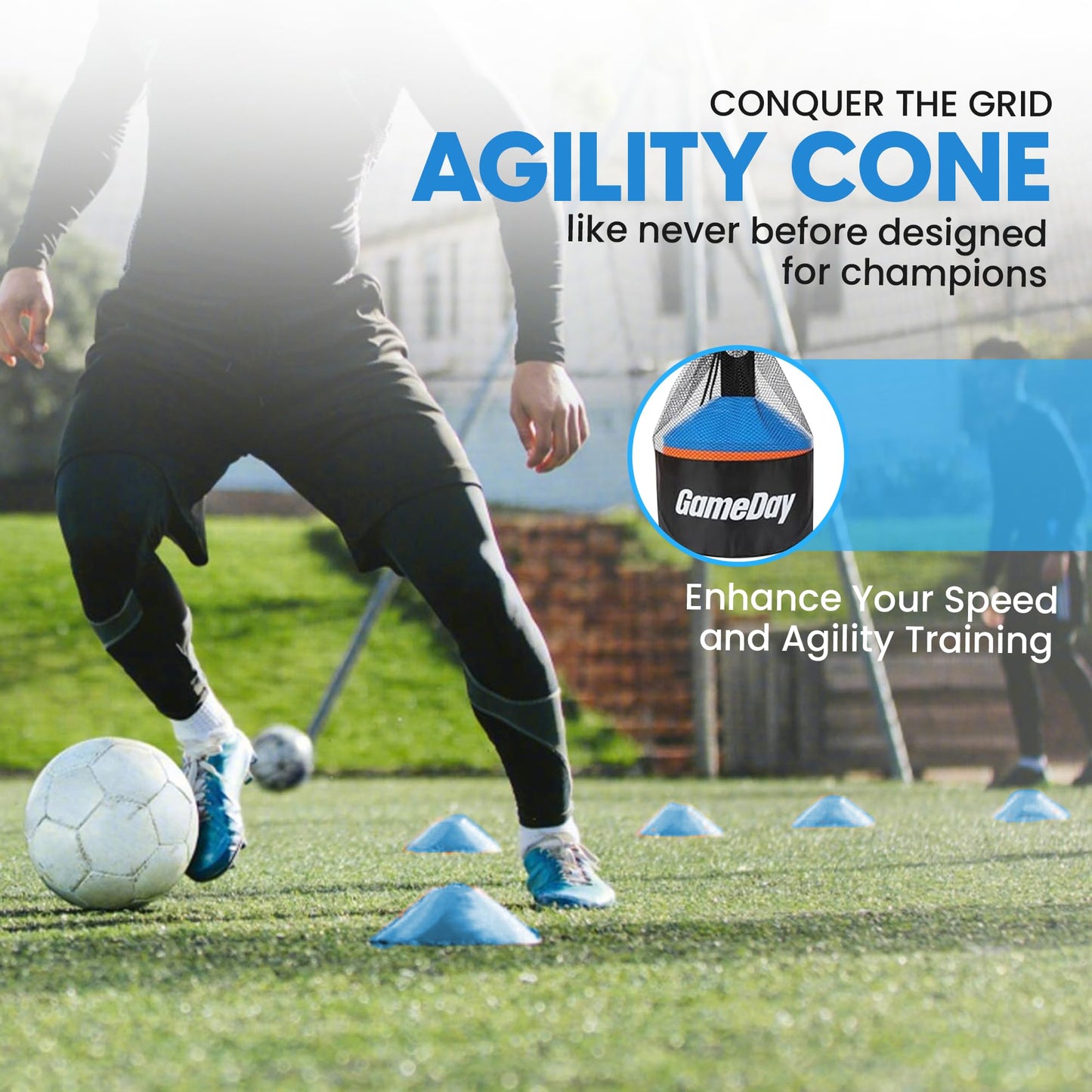 GameDay Fitness Soccer Disc Cones – Set of 50 Agility Field Cones with Mesh Carry Bag & Holder - Durable Sports Training Equipment for Football, Basketball, Coaching, Practice Drills (Y/R/O/B/W)