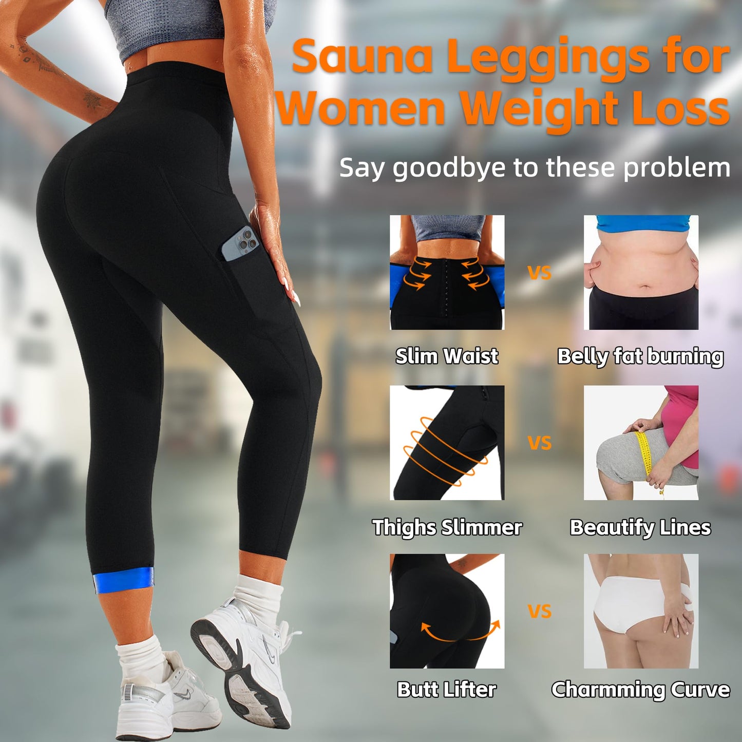 LMCOB Sauna Sweat Pants for Women High Waist Compression Sauna Leggings Workout Sauna Pants for Weight Loss(BH70063-01-S)