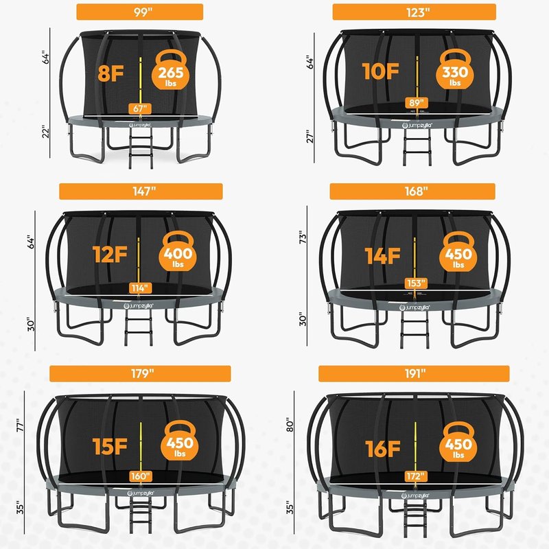 Outdoor Trampoline with Enclosure - 8FT to 16FT Sizes | Non-Slip Ladder & Anti-Rust Frame for Kids & Adults