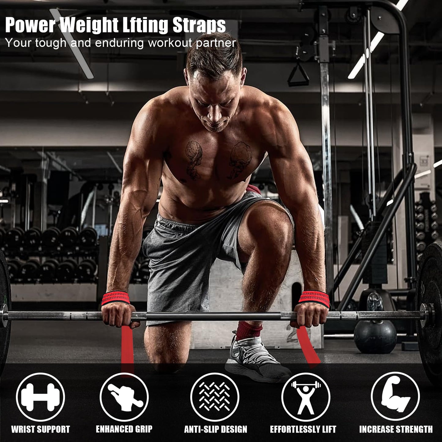 4 Pack Lifting Wrist Straps for Weightlifting, Lifting Straps for Gym Strength Training,Deadlifts,Workout, Men & Women Neoprene-padded Wrist Cushion Cotton Lift Straps with Anti-Skid Silicone -Red