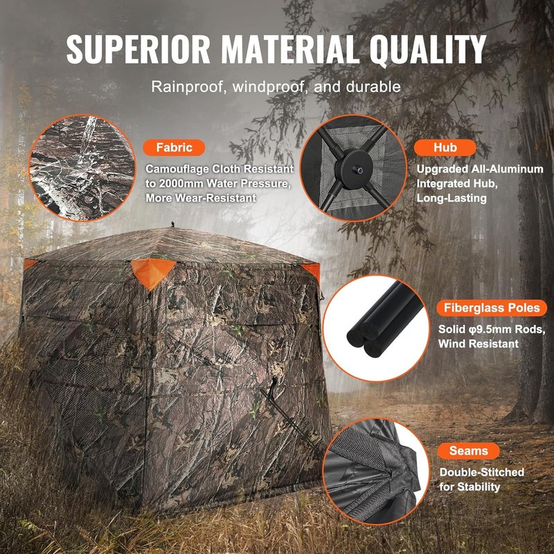 VEVOR Hunting Blind - 360° Portable Camouflage Tent with Silent Door & Window | Durable Concealed Shelter for Turkey & Deer