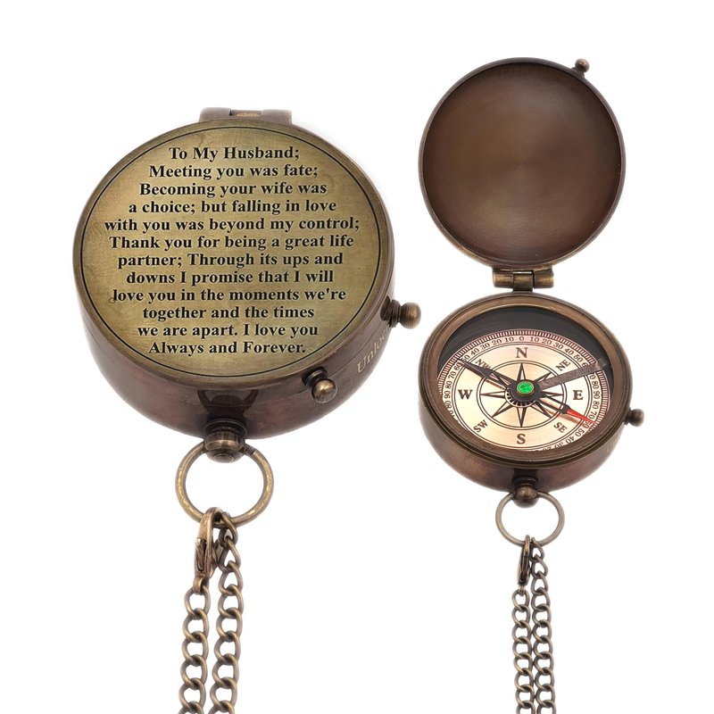Engraved Compass, Anniversary & Wedding Gift for Husband, Fiance, Army Boyfriend - 2 Inch Antique
