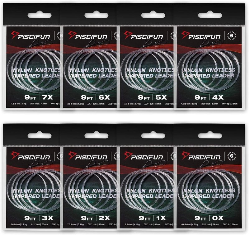 Piscifun Fly Fishing Leader - Tapered Nylon Line with Pre-Tied Loop | 6 Pack, 7.5FT to 12FT Options