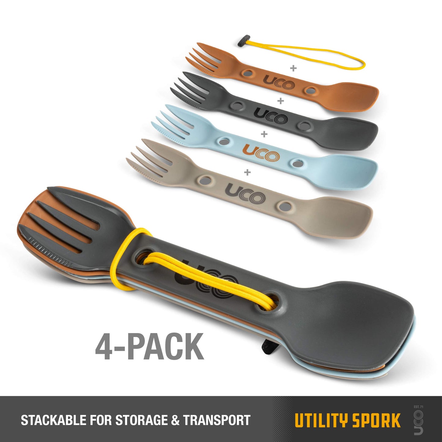 UCO Utility Spork 3-in-1 Combo Nylon Spoon-Fork-Knife Utensil, 4-Pack