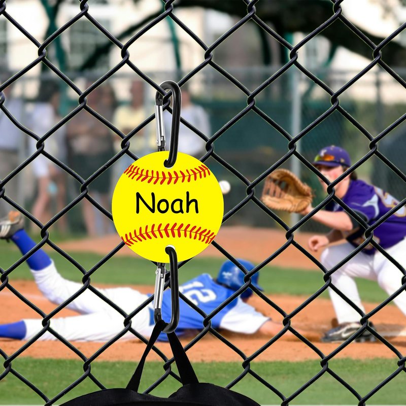 12 Pack Softball Bag Fence Hooks – Thick Fence Clips with Writable Acrylic Plates – Dugout Organizer for Softball Gear, Backpacks, Helmets, Bottles, Team Gifts