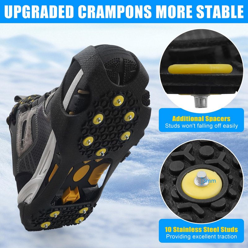 2 Pairs Crampon Ice Cleat Ice Snow Grips Over Shoe Boots Traction Cleats Crampons for Walking on Ice&Snow Anti Slip Cleat Fasten Quickly Easily Over Footwear (Medium【Women(6-8)/Men(4.5-6.5)】)