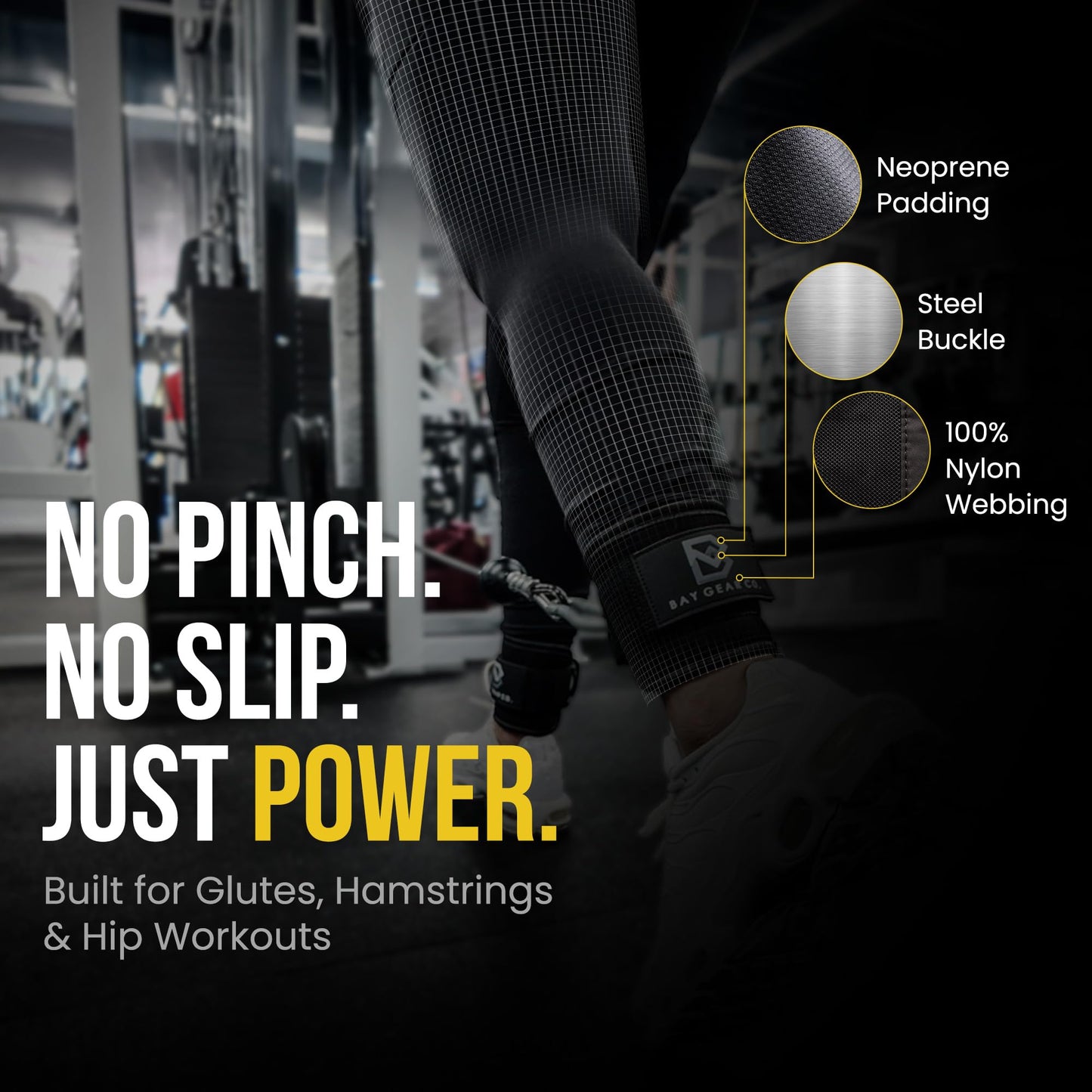 Bay Gear Co. Ankle Straps – Strong Hook and Loop System & Neoprene Padded for Cable Machine Glute Workouts, Slick Black Stainless Steel D Ring, Adjustable Fit for Men & Women, Galaxy, Single