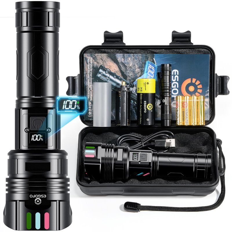 Super Bright Flashlight 100000 High Lumens Rechargeable,Powerful Long Distance 3280ft Strong LED Flash Lights,Long Lasting 10H LCD Digital USB Discharging Function,Focus & Brightness Adjustable