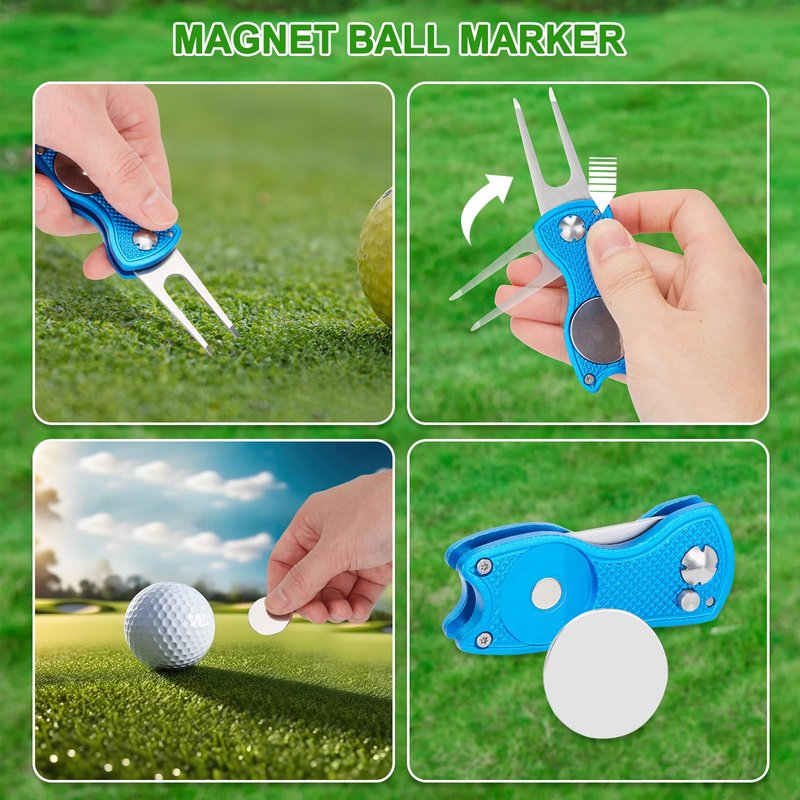 welspo Golf Club Cleaner with Water-Retractable Clip Holds 5oz of Water, Golf Towel, Essentials Golf Accessories Kit with Golf Groove Sharpener Tool, Divot Repair Tool with Ball Marker for Men/Women