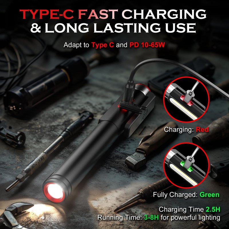 Recgargeable Pen Light, 800 Lumens LED Pen Flashlights 6 Modes COB Magnetic Flashlight with Clip Bright Pocket Flashlights Work Light Portable Waterproof Durable Penlight for Work Emergency