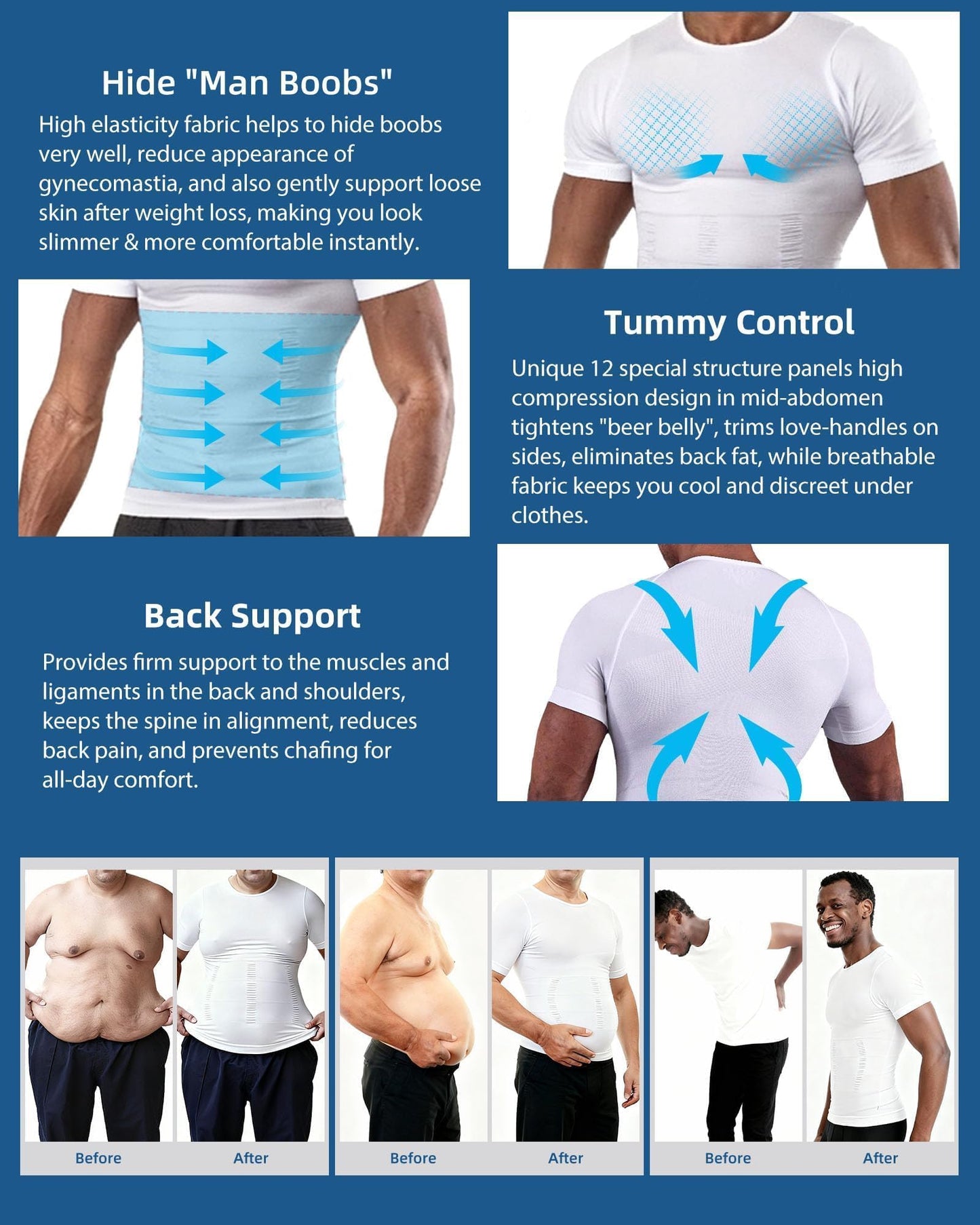 Men's Slimming Body Shaper Vest Undershirt Abs Abdomen Slim Tank Top White