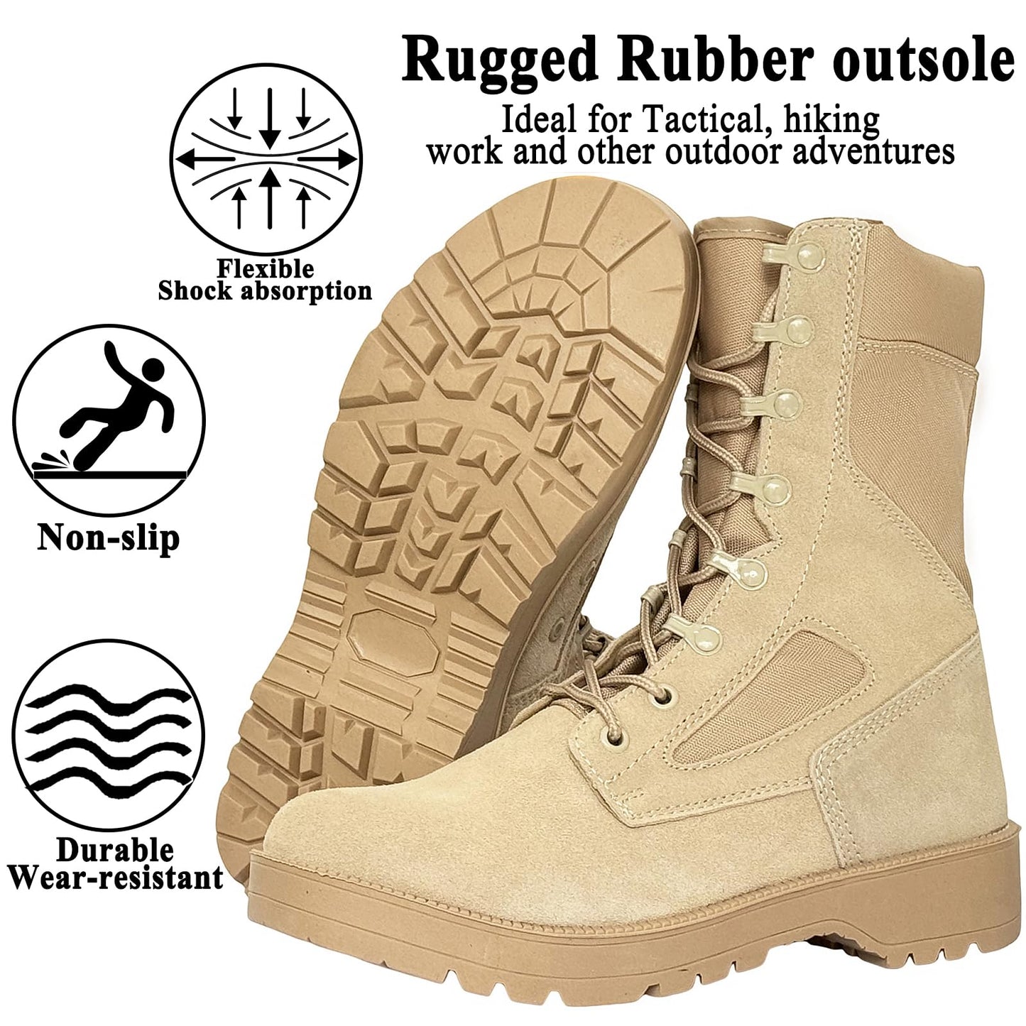 LAHORS Mens Military Tactical Boots Man Lace Up Hiking Work Army Boots Outdoor Men Combat Shoes (Sand, US, Adult, Men, 8, Numeric, US Footwear Size System, Medium)