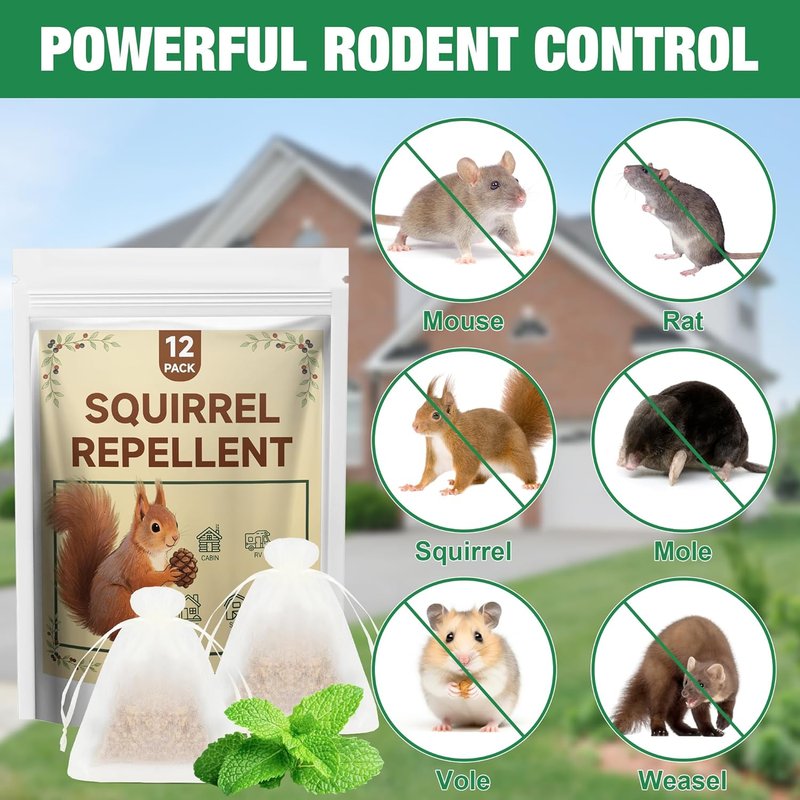 Squirrel Repellent - Natural Peppermint Oil Deterrent for Gardens, Patios & Yards | 12-Pack