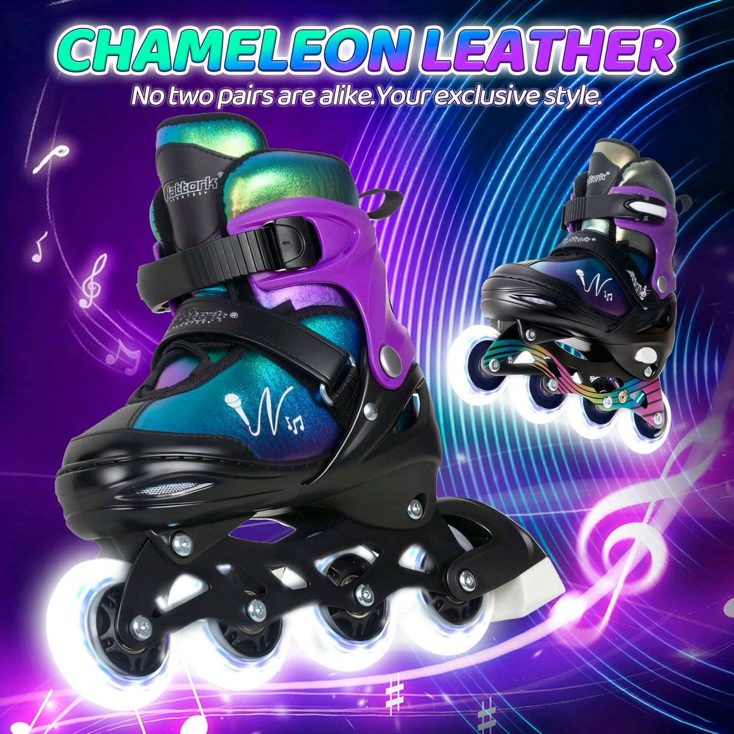 Nattork Adjustable Inline Skates for Kids & Teens with Flashing Light-Up Wheels, Gradient Color ABEC-7 Bearings for Smooth Glide, Safe & Durable Sizing Adjustable Skates Voilet