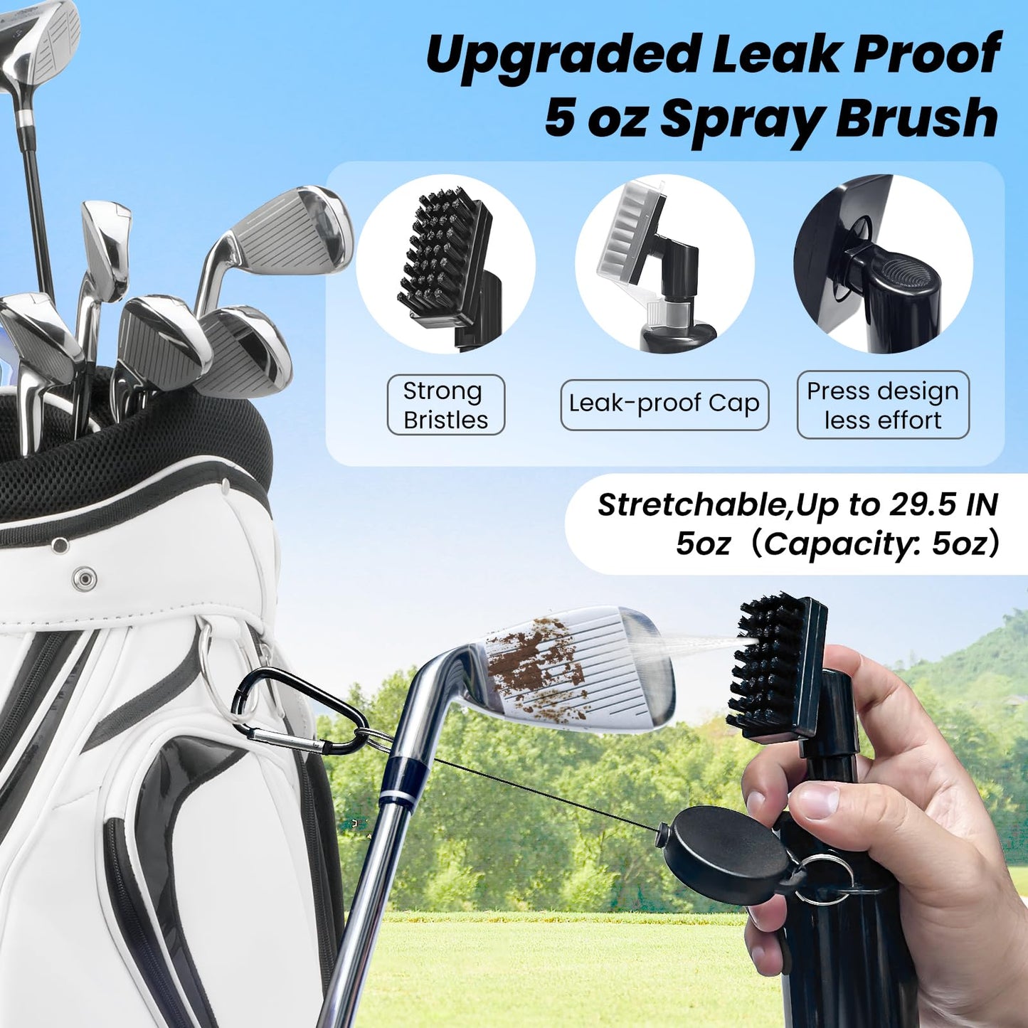 BAPOTH 5-in-1 Golf Accessories for Men,5 oz Non-Leaking Stretchable Golf Club Cleaner, 23.6 * 15.7 in Golf Towel,3 Patterns Golf Ball Marker Set,Golf Divot Tool with Magnetic Marker,with Gift Box