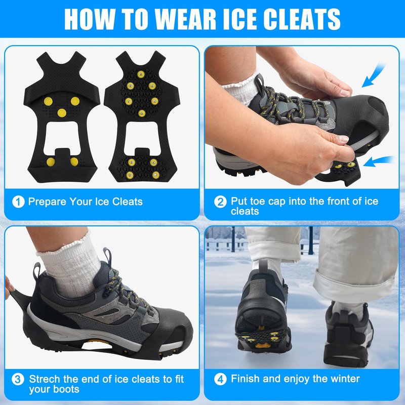 2 Pairs Crampon Ice Cleat Ice Snow Grips Over Shoe Boots Traction Cleats Crampons for Walking on Ice&Snow Anti Slip Cleat Fasten Quickly Easily Over Footwear (Medium【Women(6-8)/Men(4.5-6.5)】)
