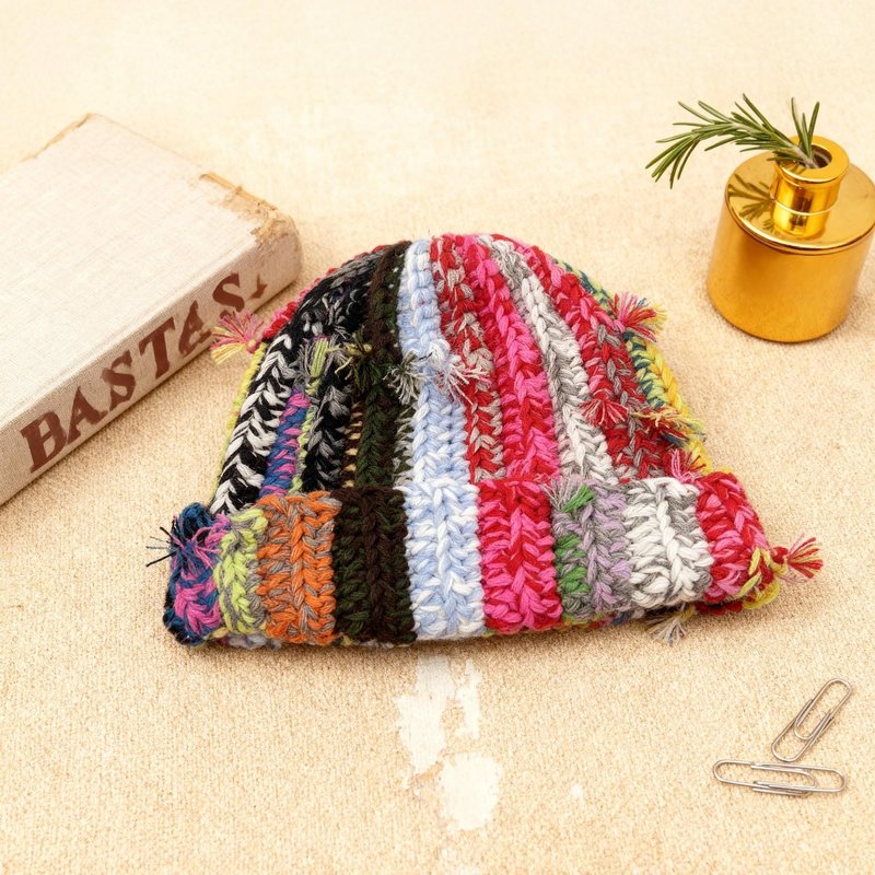 Hshsclth Womens Chunky Crochet Beanie Casual Cuffed Winter Hat with Boho Tassel Knot (US, Alpha, One Size, Multi Color Mixed)