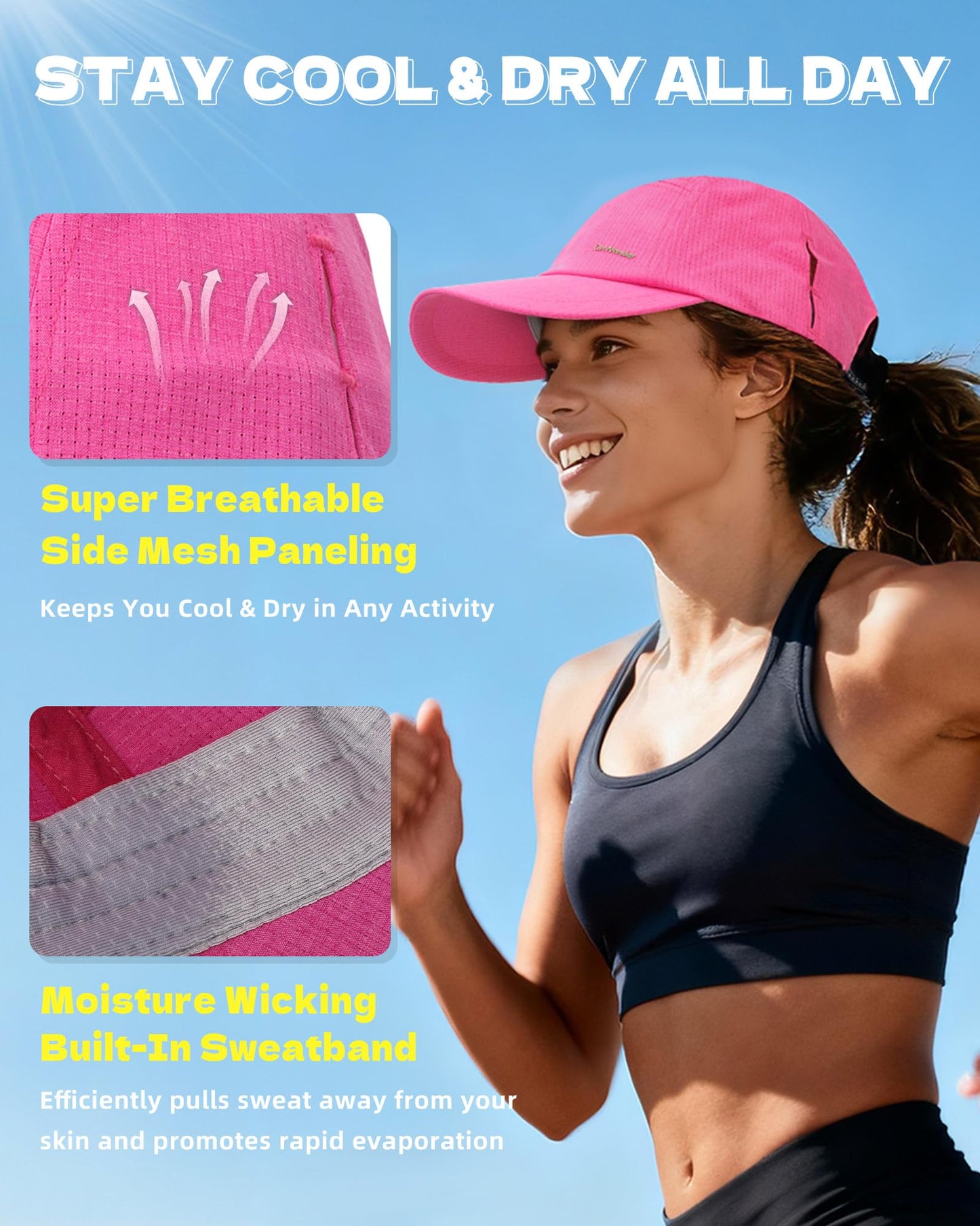 OnWander Performance Hat for Women Men, Lightweight Breathable Mesh Running Hat, Sport Cap for Golf, Cycling, Tennis Blue