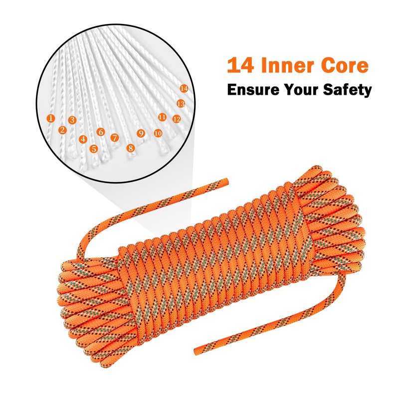 AOLEBA 8.5mm Static Climbing Rope, Outdoor Rock Climbing Ropes, Heavy Duty Rappelling Rope for Fire Rescue, Escape, 10M(32Ft) 20M(64Ft) 30M(96Ft) Ice Climbing Equipment & Parachute Accessories