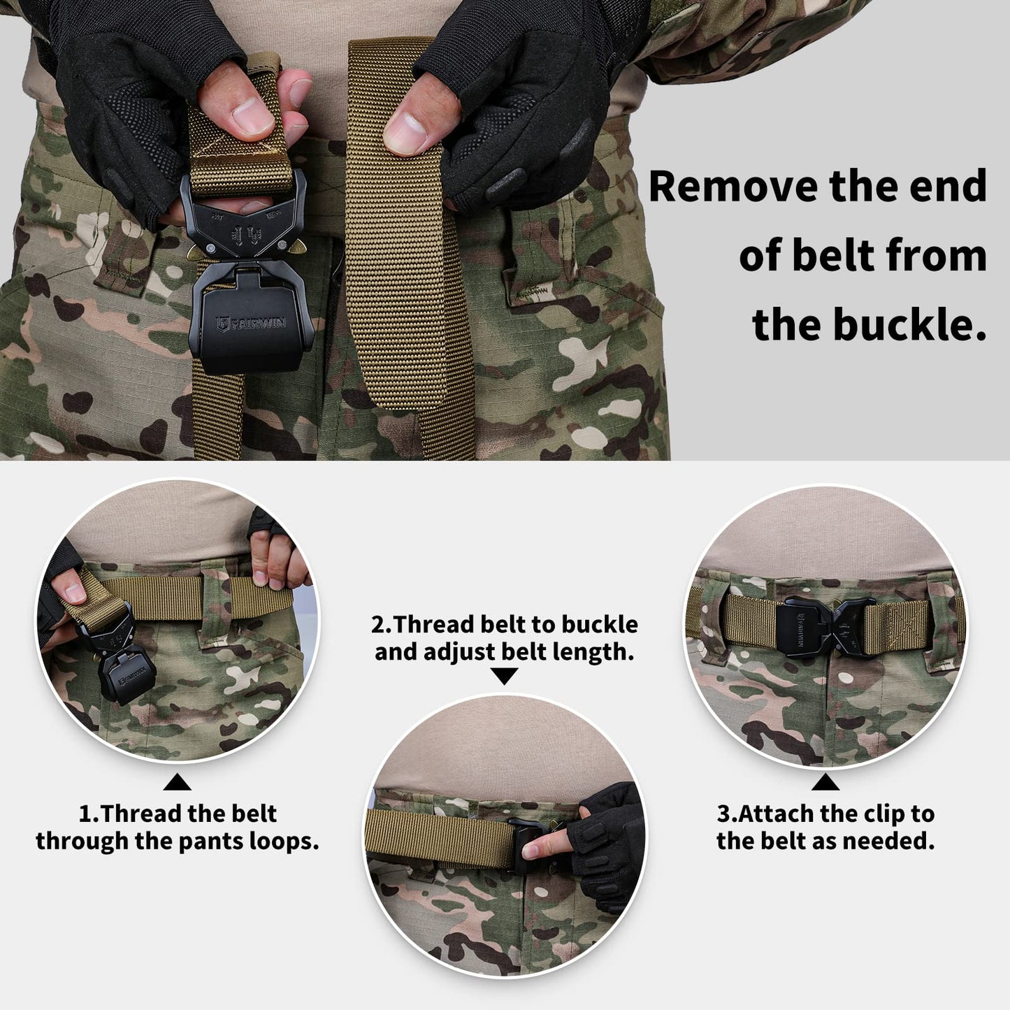 FAIRWIN Tactical Belt for Men, 1.5 Inch Tactical Belts for Men, Casual Men's Belt, Nylon Web Work Belt with Heavy Duty Buckle(Black, L)