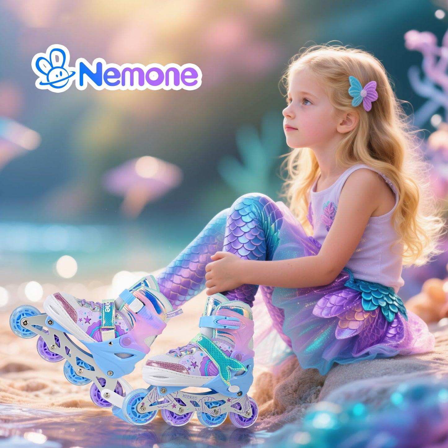 NEMONE Girls Adjustable Inline Skates Kids Light up Wheels Roller Skates Blades Indoor Outdoor for Childrens Beginner Youth Ages 4-6 5-8 6-12 8-12