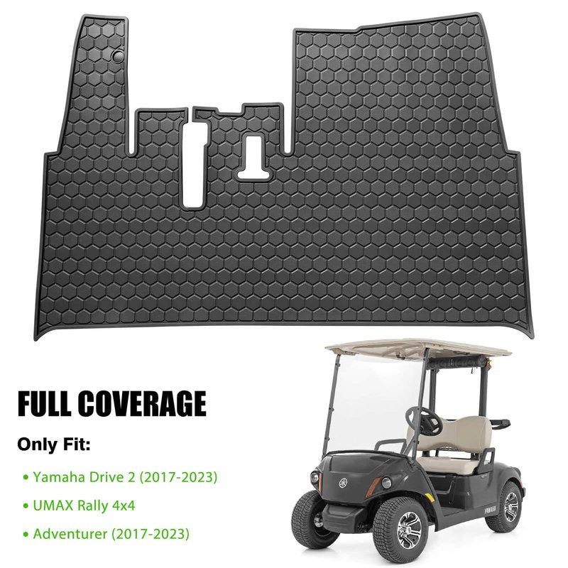 Yamaha Drive2 Golf Cart Full Coverage Floor Liner Mat, Only Fits Yamaha Drive2 (2017-2023), UMAX Rally 4x4, Adventurer (2017-2023), Upgraded Non-Slip, 8MM Natural Thick Rubber Floor Mats (Black Trim)