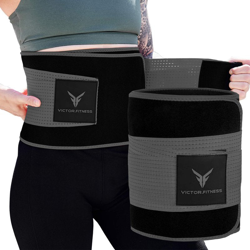 Victor Fitness Gray and Black Small Waist Trimmer with with Velcro Strap, Ab Trainer, Sweat Wrap for Men and Women VWTGBS