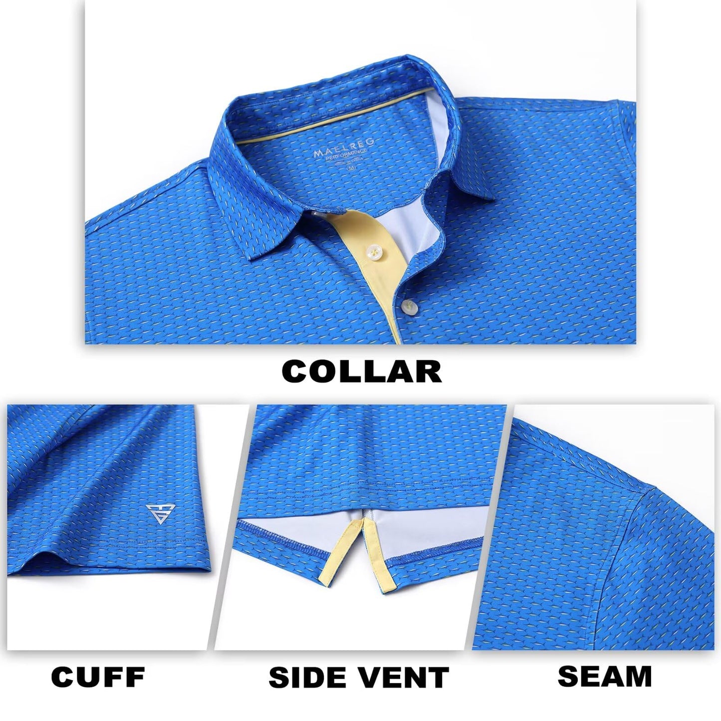 M MAELREG Mens Golf Shirt Short Sleeve Dry Fit Print Moisture Wicking Performance Patterns Collared Polo Shirt