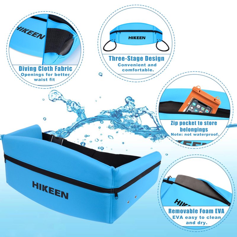 Hikeen Swim Belt for Adults,Water Aerobics Equipment with Fixing Straps and Zipped Pocket,Adults Pool Exercise Equipment for Pool Exercises and Workouts (Blue)
