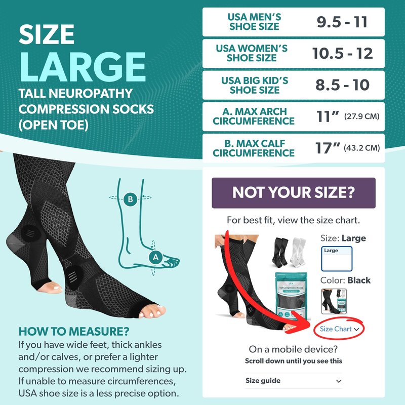 BraceAbility Compression Socks for Circulation - (2 Pairs) 20-30 mmHg Knee High Neuropathy Open Toe Stockings Best for Varicose Veins, POTS, Restless Leg, Toeless Support for Men or Women (L - Black)