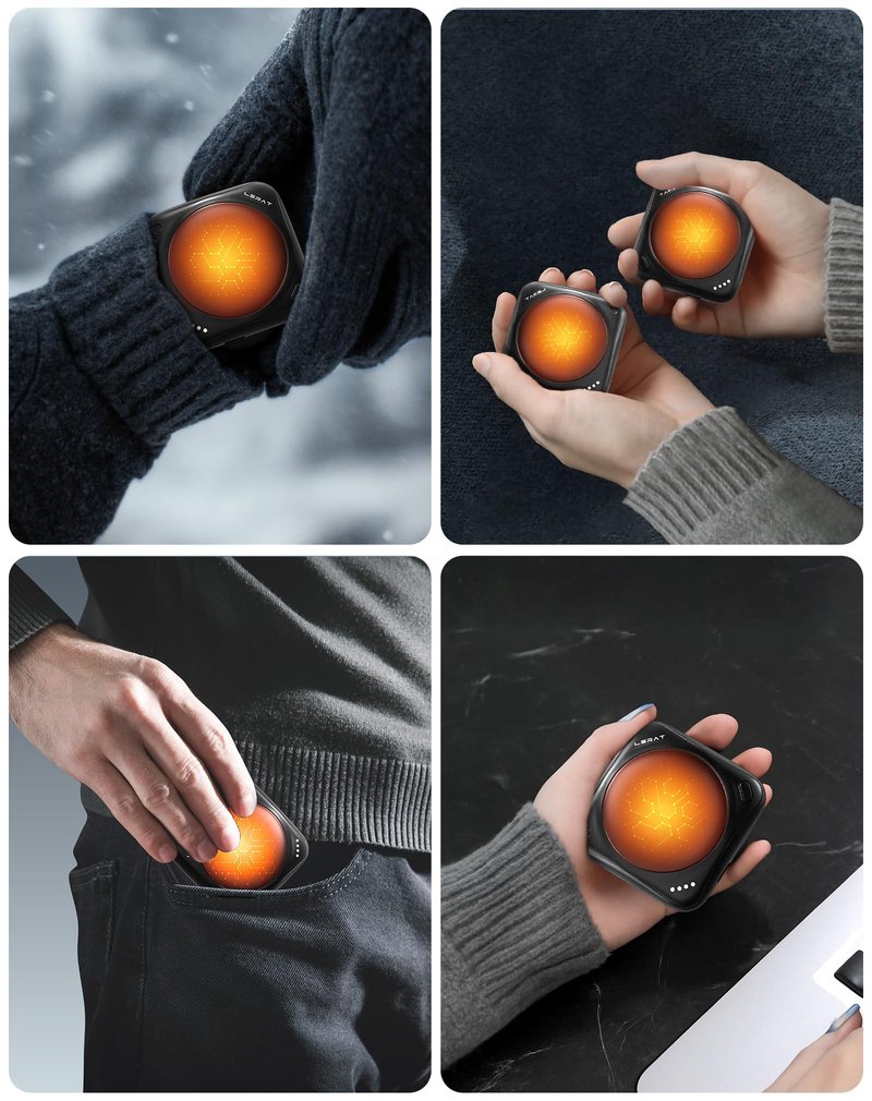 Lerat Hand Warmers Rechargeable, 2 Pack Electric Hand Warmers, Reusable Portable Pocket Handwarmers, USB Rechargeable, Gifts for Men & Women, Indoor Outdoor Use, Hiking, Skiing, Camping, Huntingk