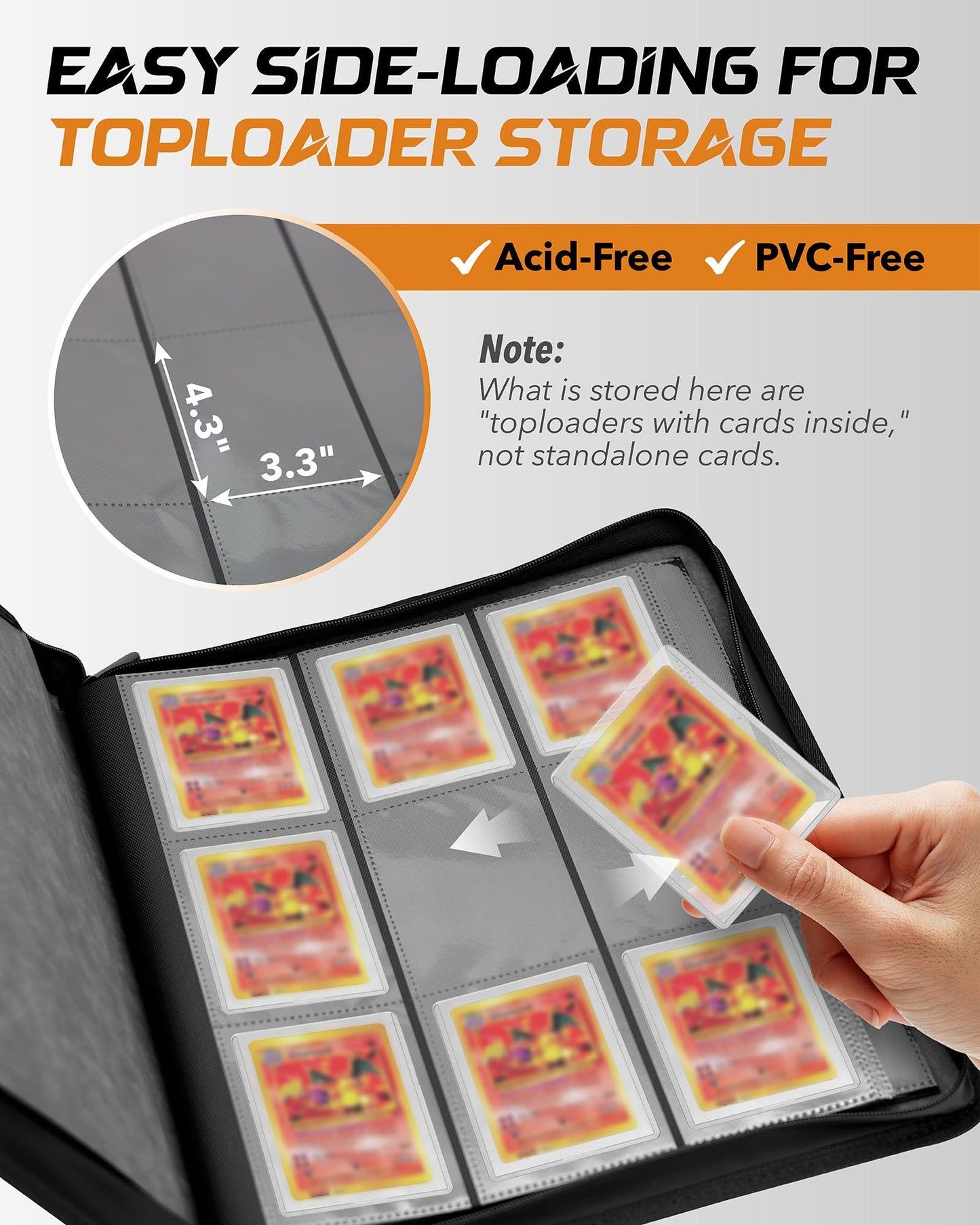 Upgraded Moisture-Resistant Toploader Binder with PU Inner Liner for Extra Protection, Card Binder Top Loader with 9-Pocket, Can Hold 252 Top Loaders/3x4'', for Sports/TCG Party/Premium Cards Storage