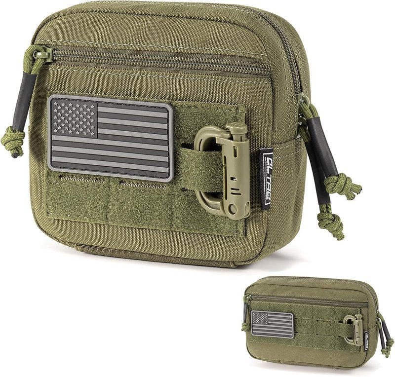 Tactical Molle Admin Pouch - EDC Tool Bag with US Flag Patch & D-Ring | Horizontal Modular Design
