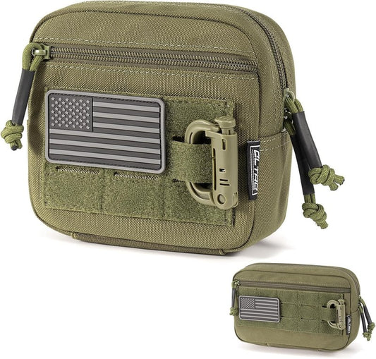 Tactical Molle Admin Pouch - EDC Tool Bag with US Flag Patch & D-Ring | Horizontal Modular Design