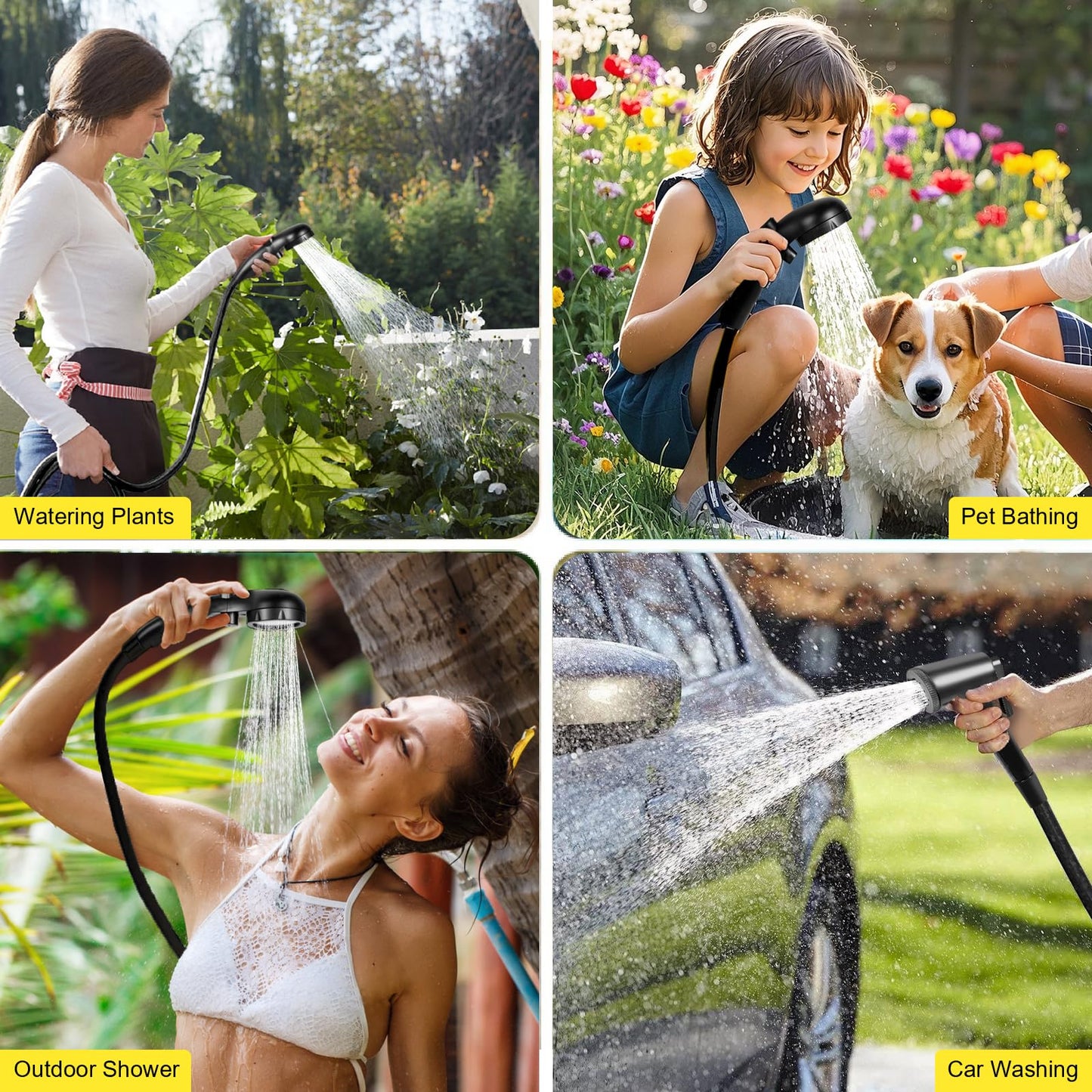 Pop Up Shower Tent for Camping, Portable Outdoor Privacy Shower Tent with 6000mAh Rechargeable Shower (Black)