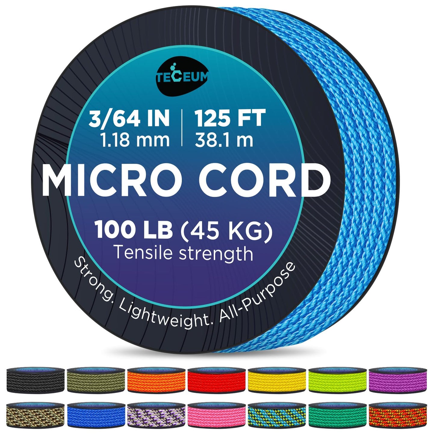 TECEUM Micro Paracord – Ice Mint – 1.18 mm x 125 ft – Micro Utility Cord – Thin Braided Paracord Rope Nylon Polyester – Wind Chime Replacement – Survival Strong String 049c