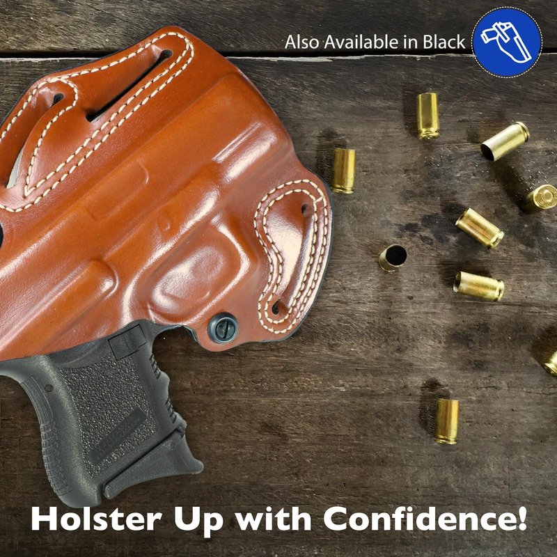 DeSantis Thumb Break Scabbard - OWB Leather Gun Holster for Men and Women, Outside the Waistband, Compatible with Glock 26, 27, 33 - Right Hand Draw, Tan