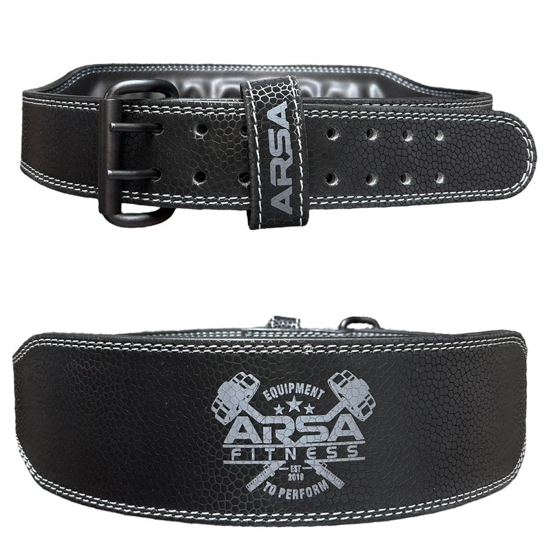 Arsa Fitness Leather Weightlifting Belt for Powerlifting, Bodybuilding, Deadlifting, Squatting, Lower Back Support Adjustable Buckle for Men & Women - SKINZ Series (Black Mamba, Small)