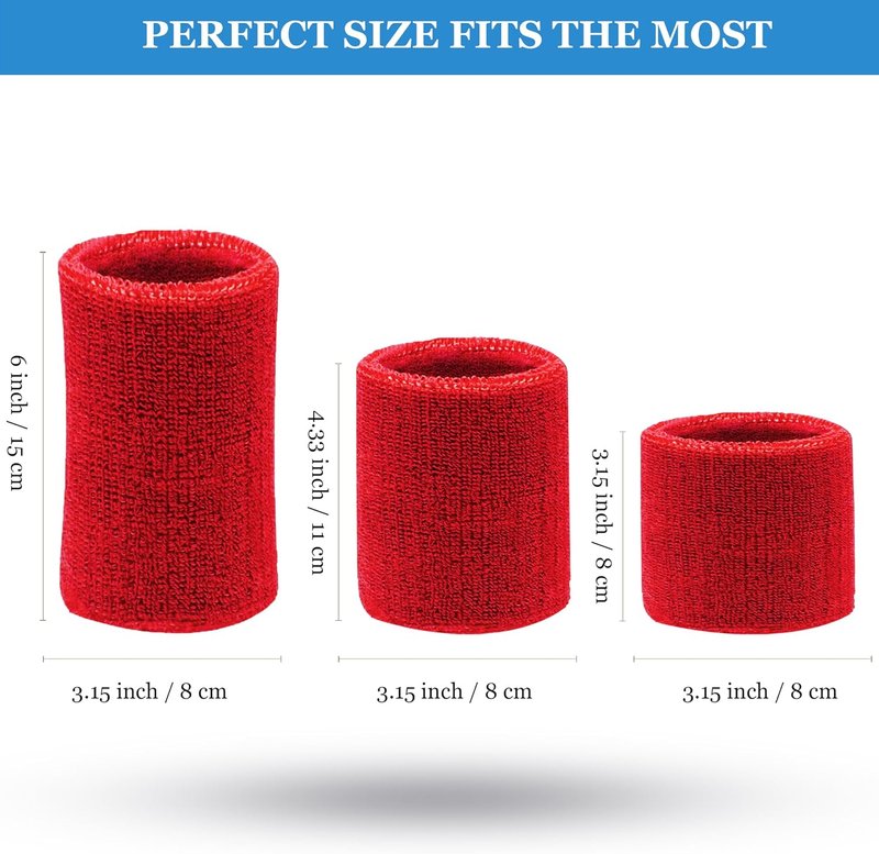 Multi-Sizes Sweatbands - Moisture-Wicking Athletic Wristbands for Men & Women | Black Cotton Terry Cloth, Perfect for Tennis, Basketball, Running & Gym