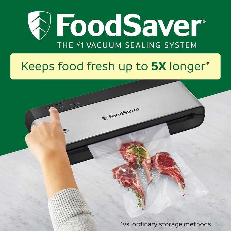 FoodSaver PowerVac Compact Vacuum Sealing Machine - Stainless Steel & Black | Preserves Freshness for Dry & Wet Food
