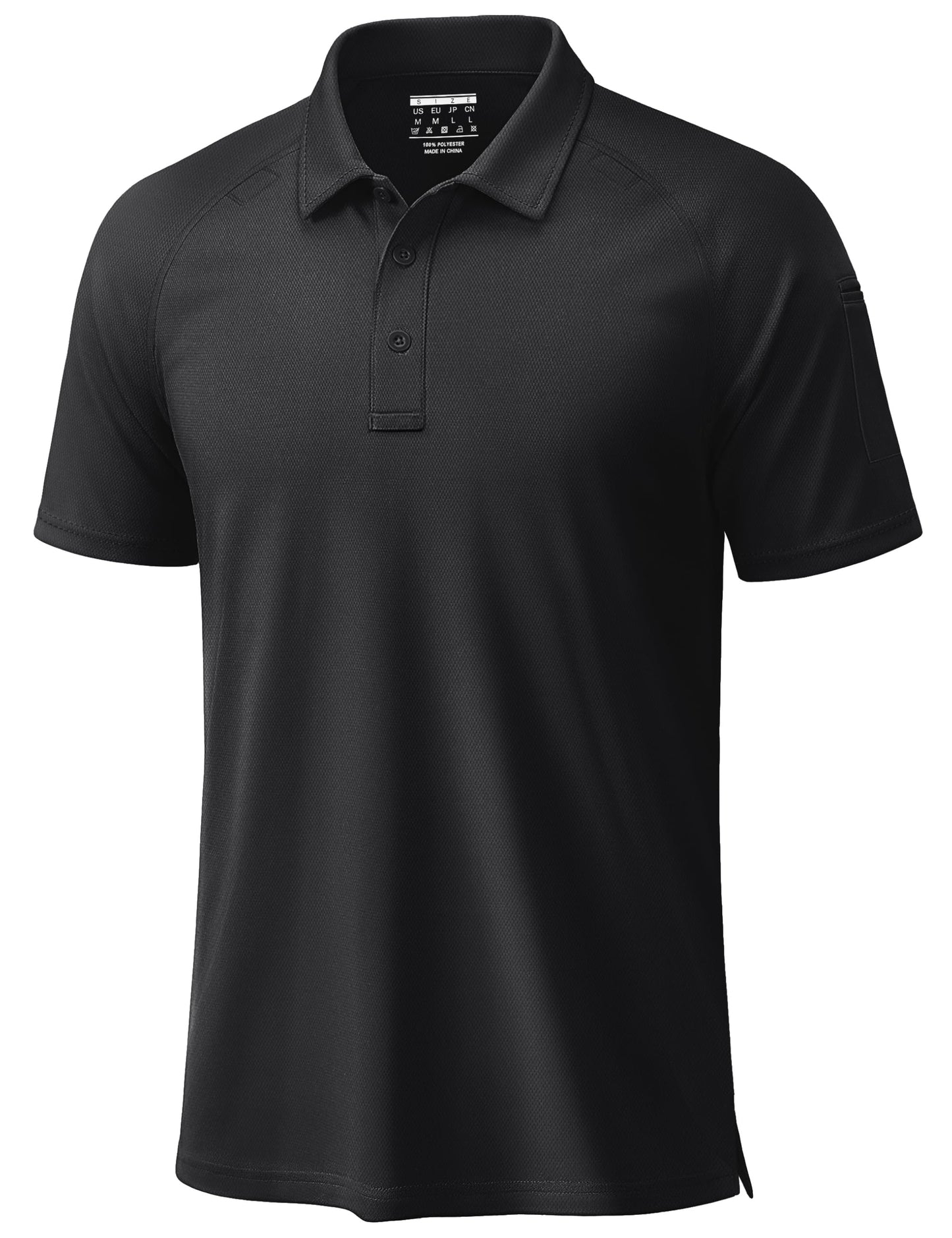 TACVASEN Black Polo Shirts for Men Short Sleeve Dry Fit Breathable UPF 50+ Performance Collared Shirt Summer Work Athletic,L