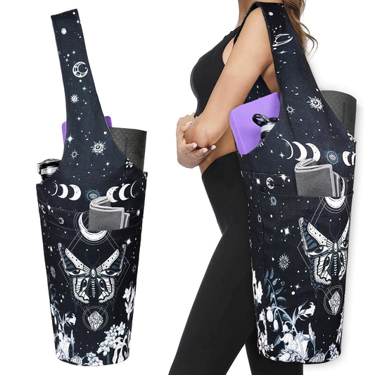 Yoga Mat Bag - Long Tote with Pockets - Holds More Yoga Accessories - Yoga Bag Fit Most Size Mats - Gothic Yoga Mat Carrier