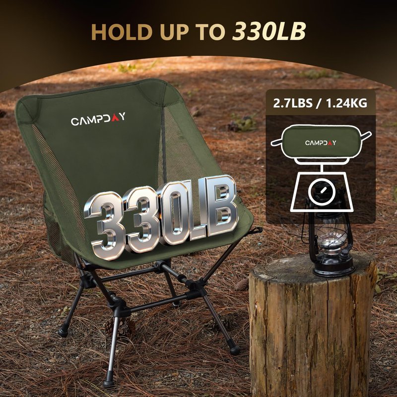 Campday Camping Chair Portable Hiking Ultralight Backpacking Small Lightweight Folding Chair for Outdoor Camp Hunting Beach Picnic Concert, Supports 330lbs (Black,1PCS)