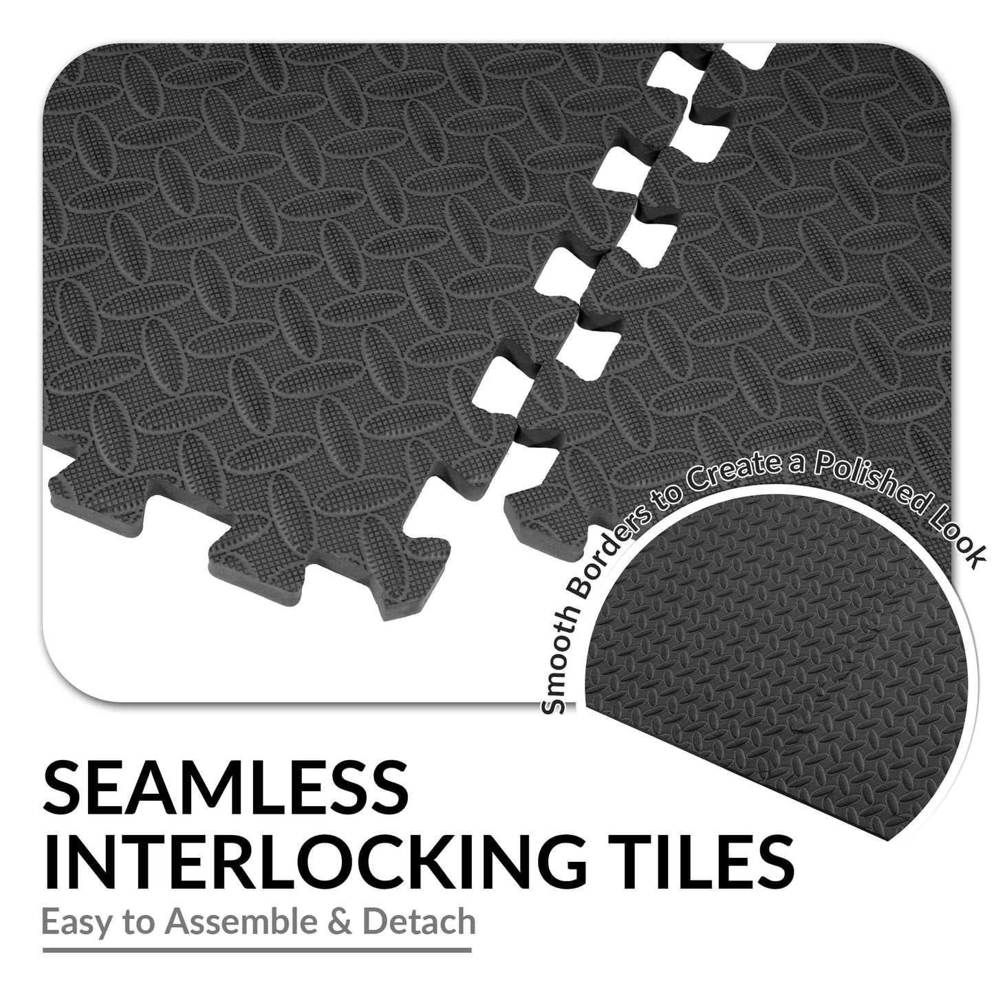 Signature Fitness Puzzle Exercise Mat with EVA Foam Interlocking Tiles, Black, 1/2” Thick, 12 Tiles, 48 Sq Ft